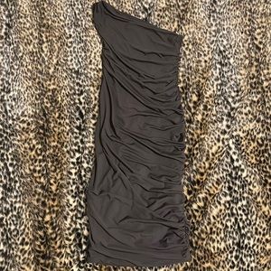 Black one shoulder ruched dress - small